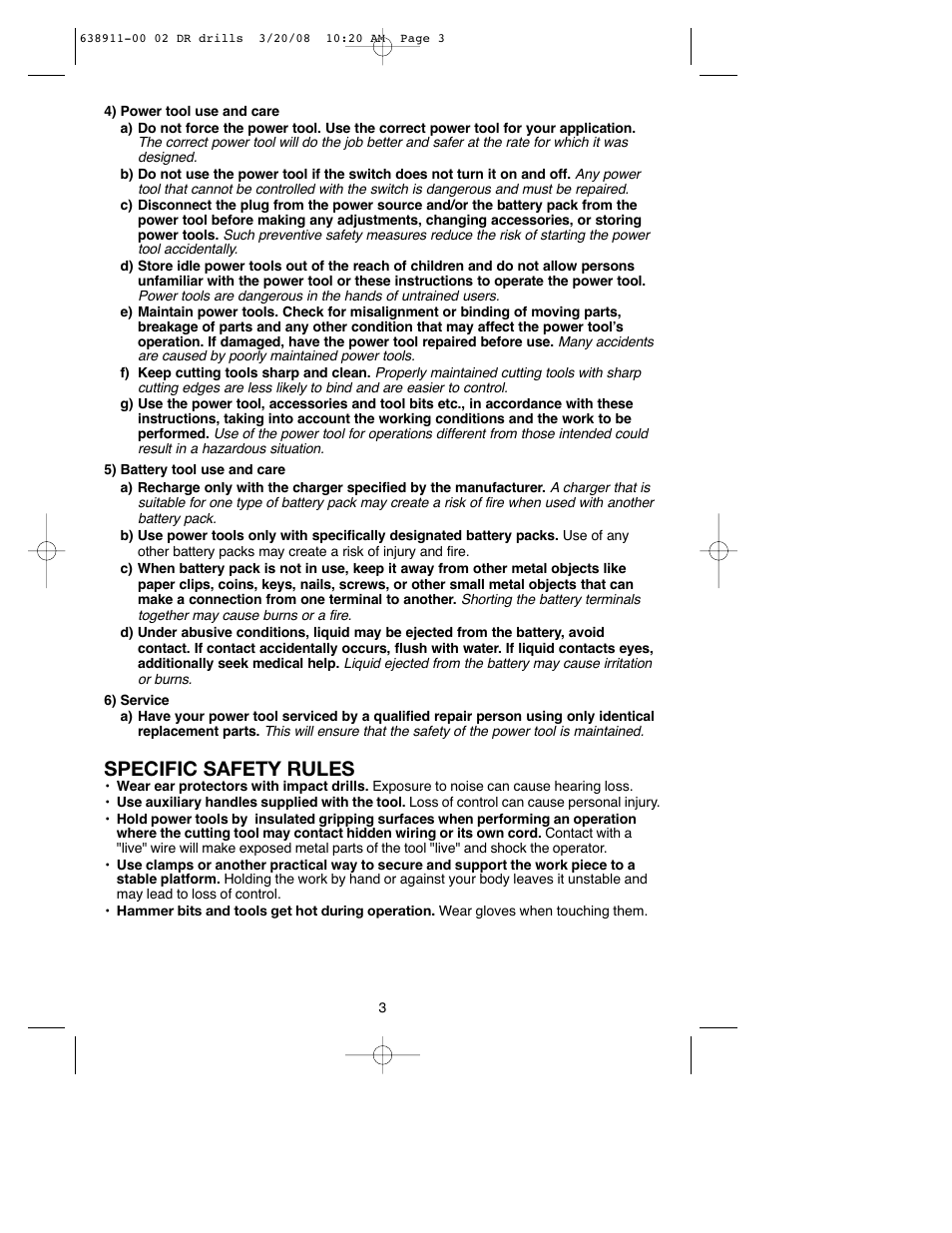 Specific safety rules | Black & Decker DR550 User Manual | Page 3 / 40