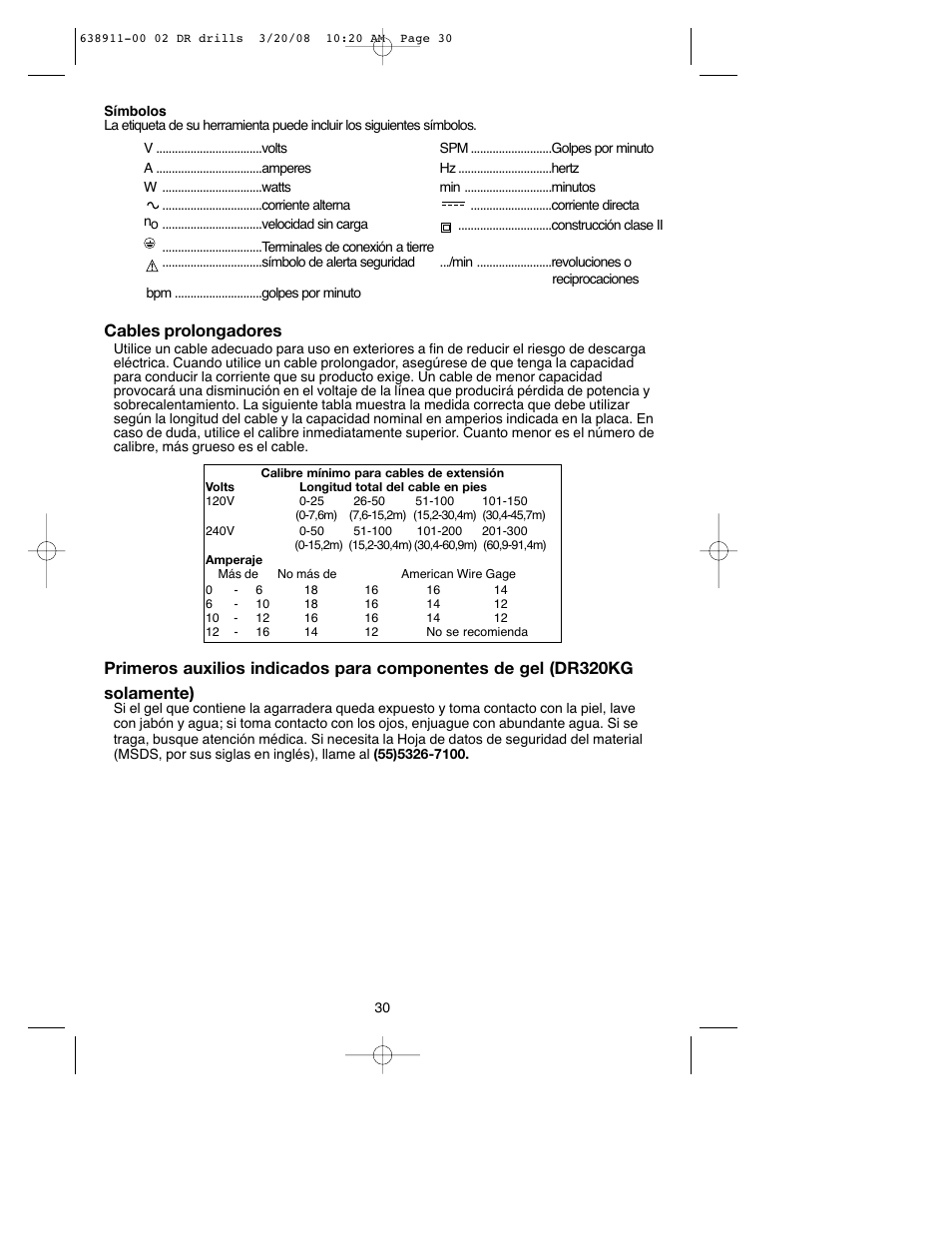 Cables prolongadores | Black & Decker DR550 User Manual | Page 30 / 40