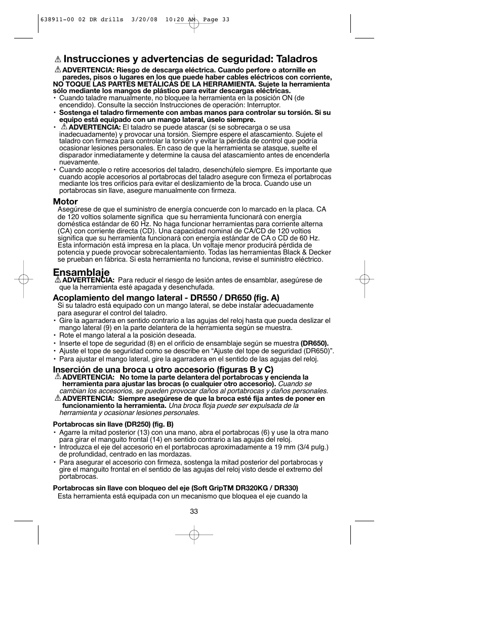 Ensamblaje | Black & Decker DR550 User Manual | Page 33 / 40