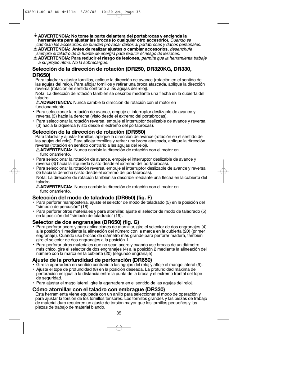 Black & Decker DR550 User Manual | Page 35 / 40