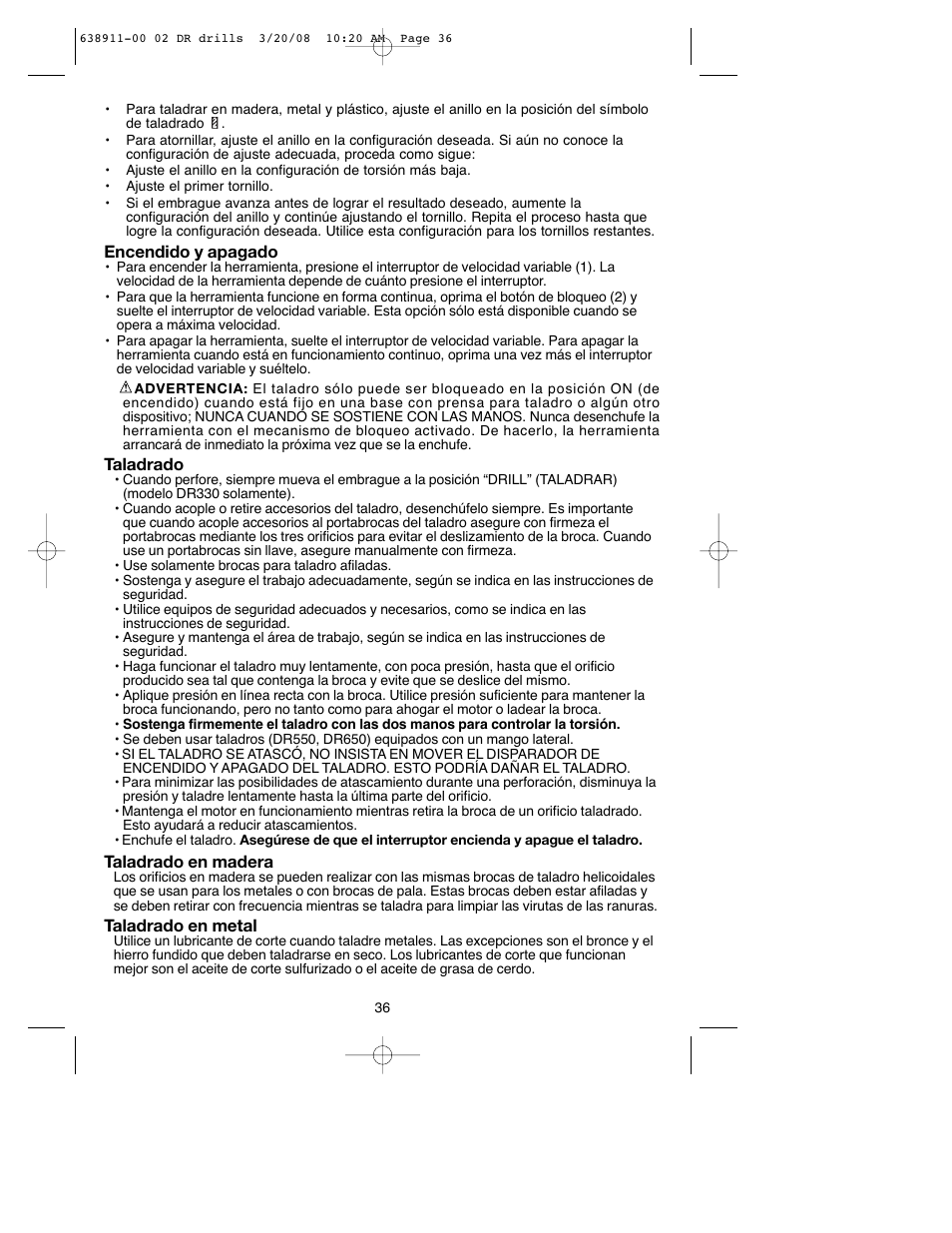 Black & Decker DR550 User Manual | Page 36 / 40