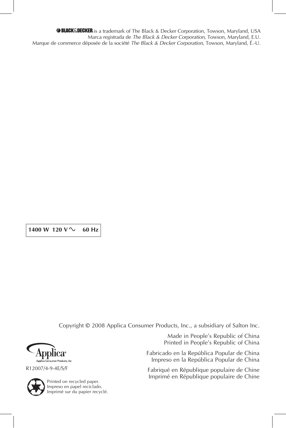 Black & Decker AS685 User Manual | Page 13 / 13
