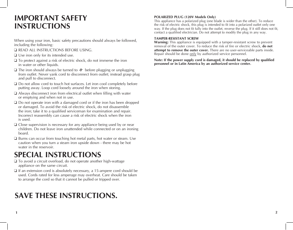 Special instructions | Black & Decker AS685 User Manual | Page 2 / 13