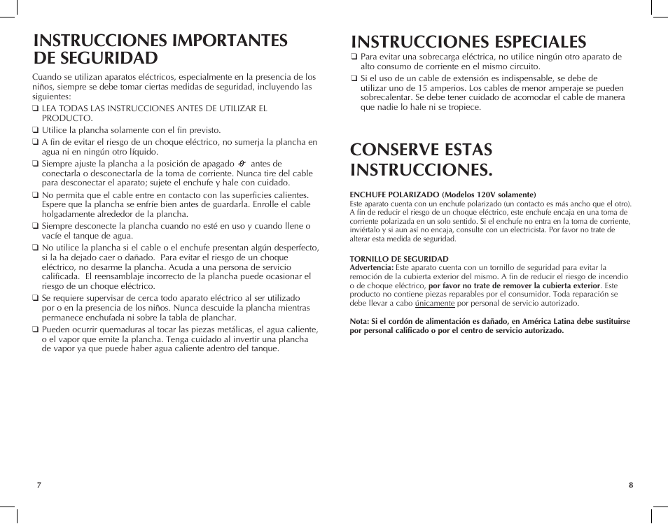 Instrucciones importantes de seguridad, Instrucciones especiales, Conserve estas instrucciones | Black & Decker AS685 User Manual | Page 5 / 13