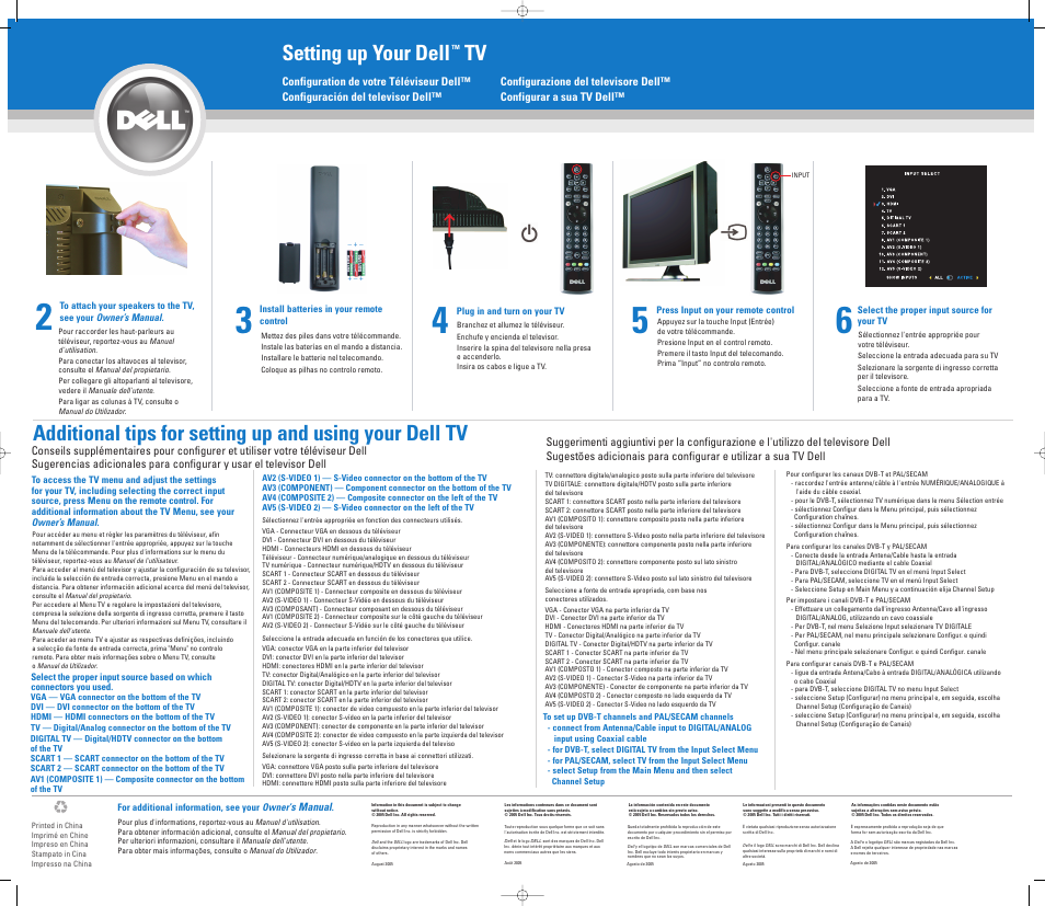 Setting up your dell tv | Dell LCD TV W3706C User Manual | Page 2 / 2