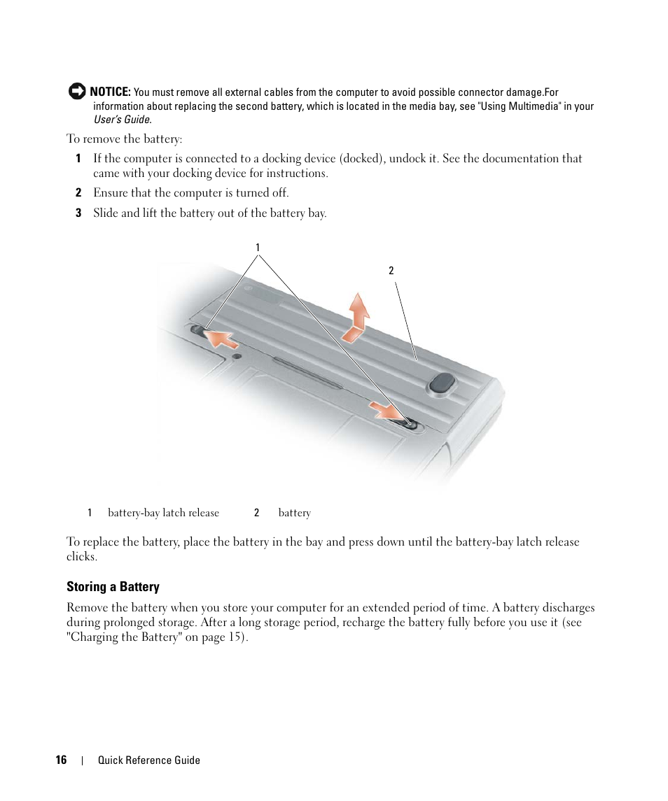 Storing a battery | Dell Latitude D630C (Late 2008) User Manual | Page 16 / 96