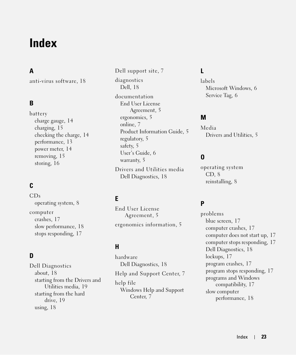 Index | Dell Latitude D630C (Late 2008) User Manual | Page 23 / 96