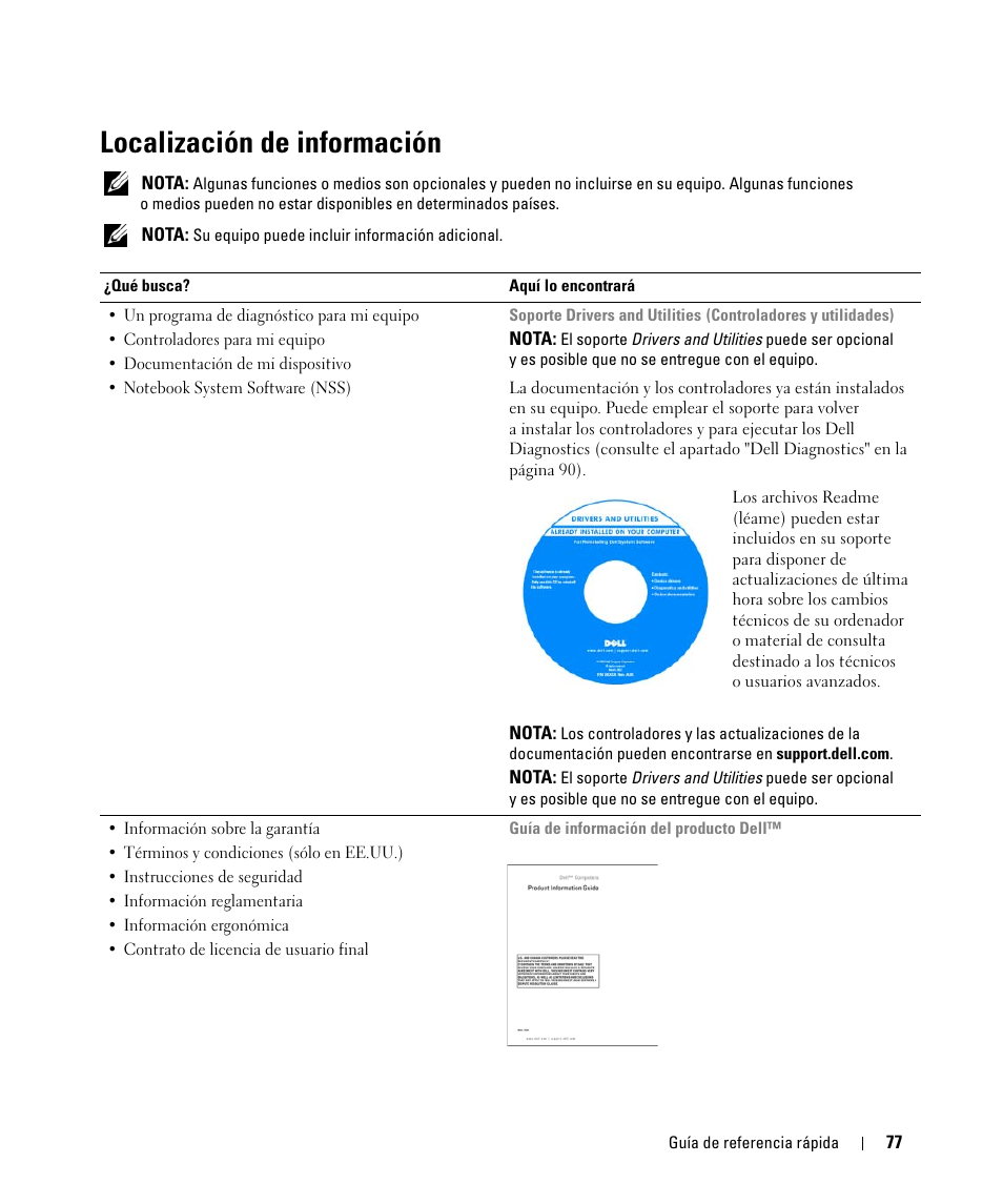 Localización de información | Dell Latitude D630C (Late 2008) User Manual | Page 77 / 96
