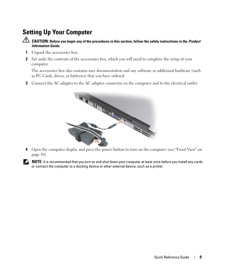 Setting up your computer | Dell Latitude D630C (Late 2008) User Manual | Page 9 / 96
