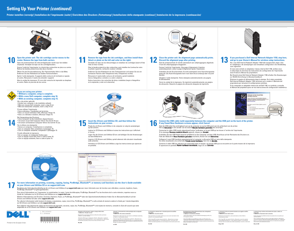 Setting up your printer (continued) | Dell V505 All In One Inkjet Printer User Manual | Page 2 / 2