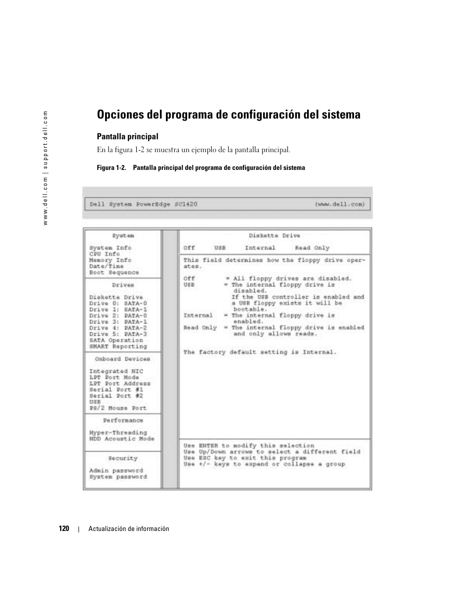 Opciones del programa de configuración del sistema, Pantalla principal, Figura 1-2 | Dell PowerEdge SC1420 User Manual | Page 122 / 132