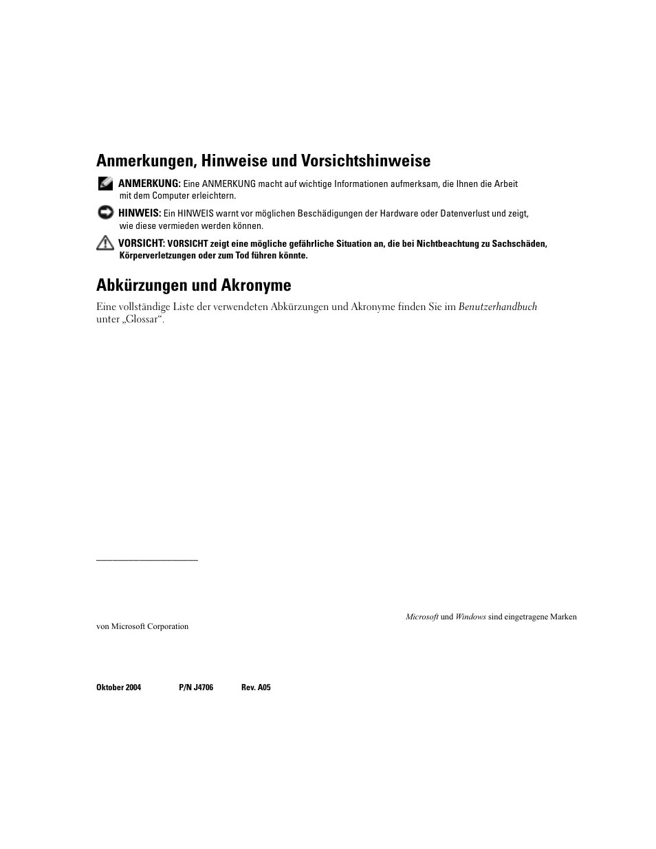 Anmerkungen, hinweise und vorsichtshinweise, Abkürzungen und akronyme | Dell PowerEdge SC1420 User Manual | Page 60 / 132