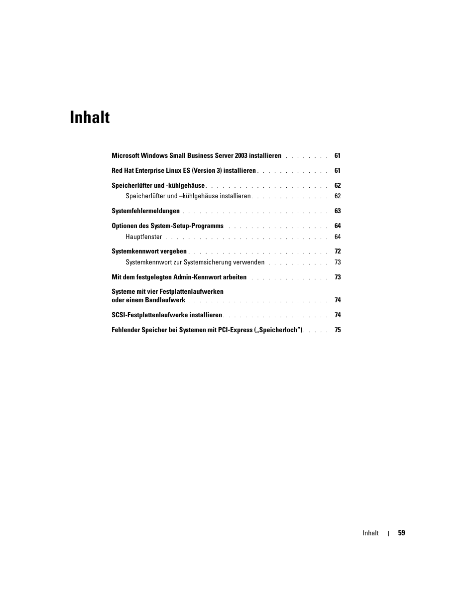 Inhalt | Dell PowerEdge SC1420 User Manual | Page 61 / 132