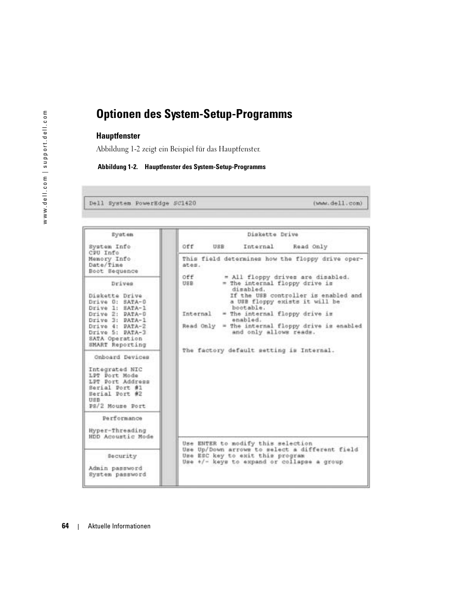 Optionen des system-setup-programms, Hauptfenster | Dell PowerEdge SC1420 User Manual | Page 66 / 132