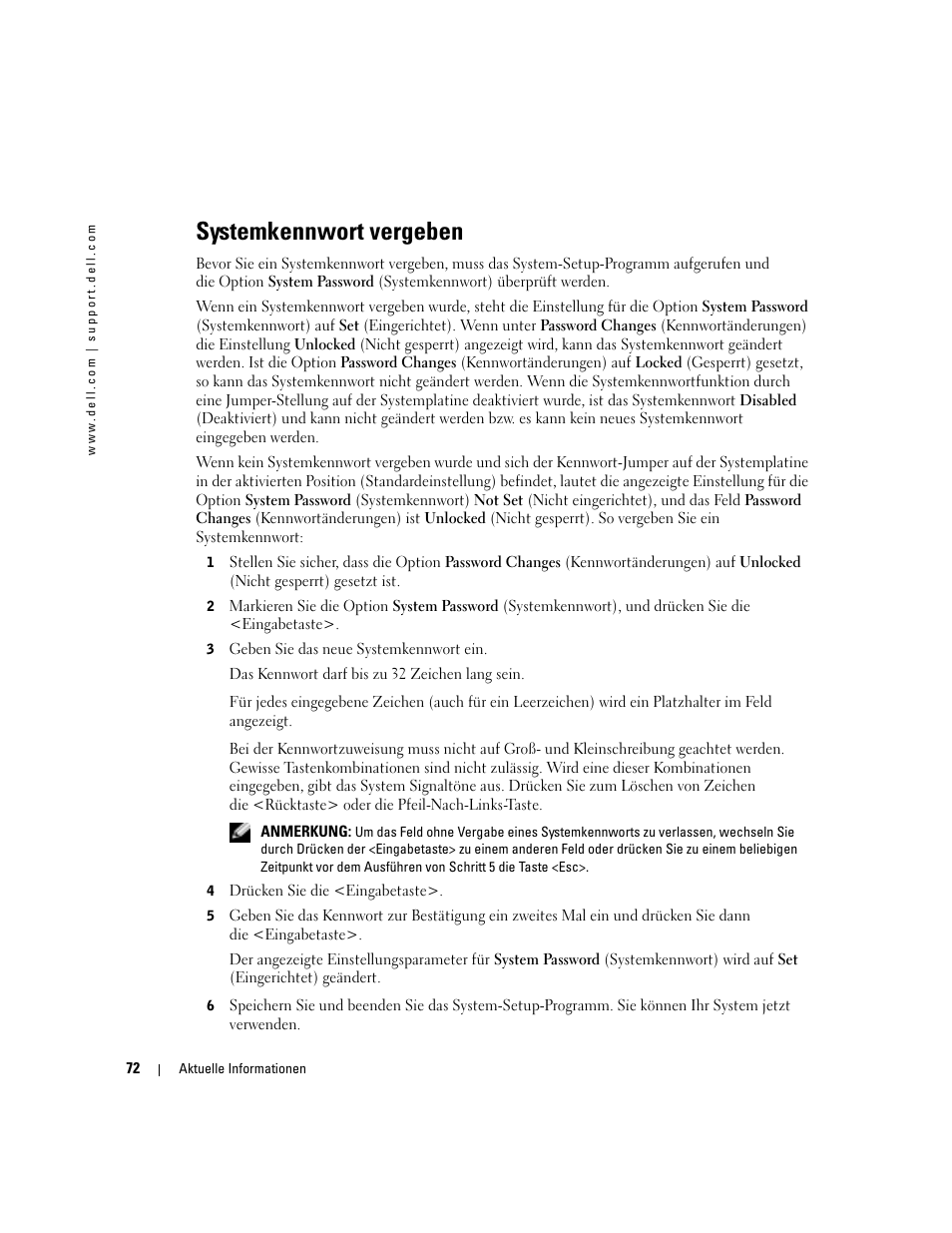 Systemkennwort vergeben | Dell PowerEdge SC1420 User Manual | Page 74 / 132