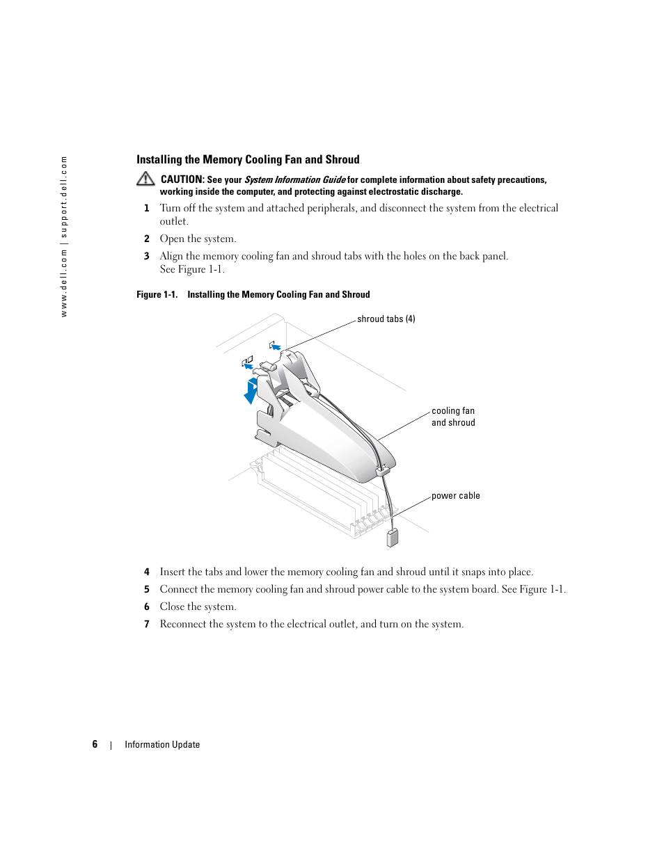 Installing the memory cooling fan and shroud, Figure 1-1 | Dell PowerEdge SC1420 User Manual | Page 8 / 132