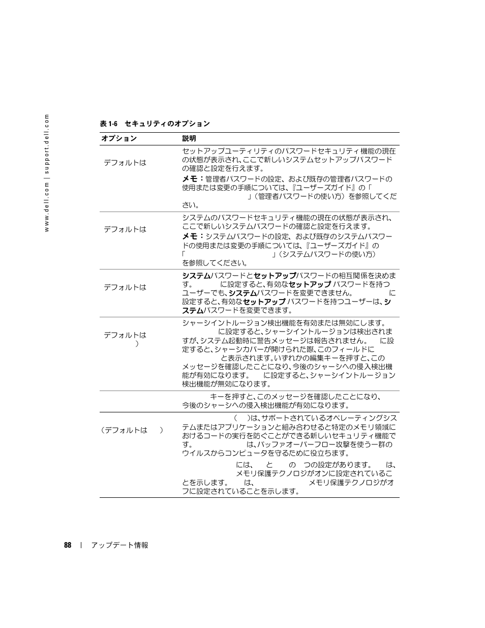 表 1-6, セキュリティのオプション | Dell PowerEdge SC1420 User Manual | Page 90 / 132
