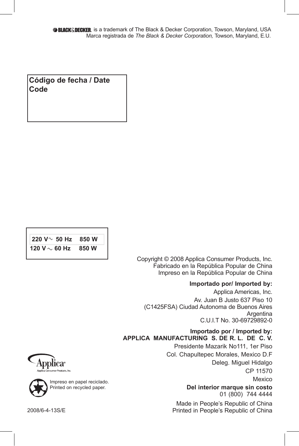 Black & Decker T1701SKT User Manual | Page 11 / 11
