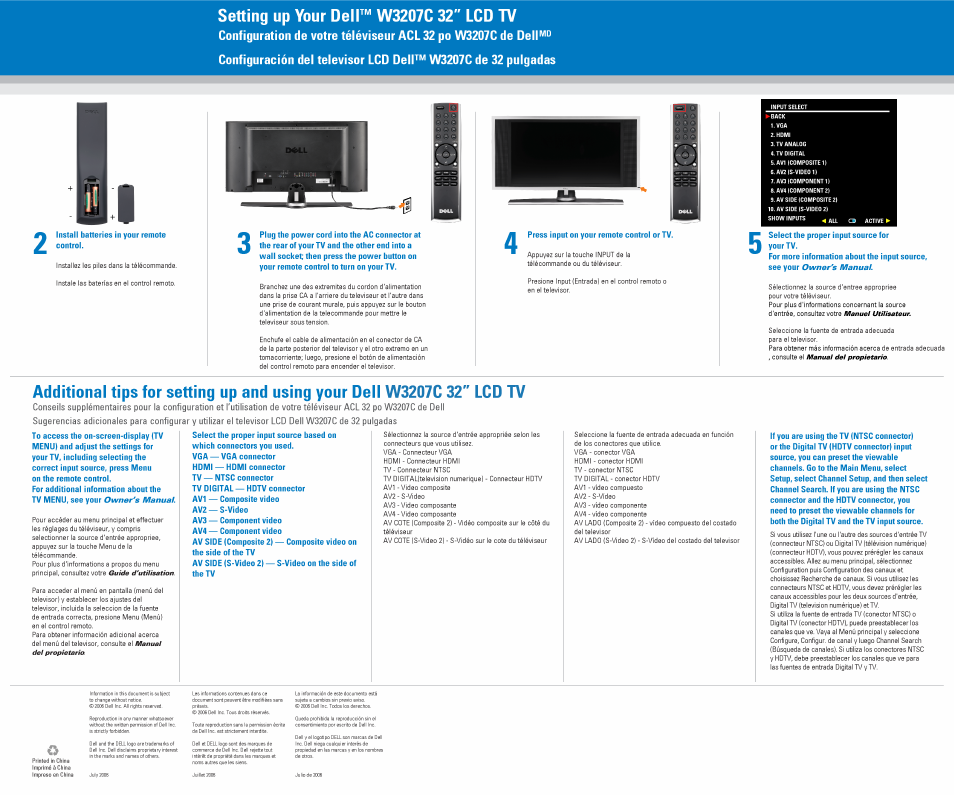 32 pow3207cde dell pulgadas | Dell LCD TV W3207C User Manual | Page 2 / 2