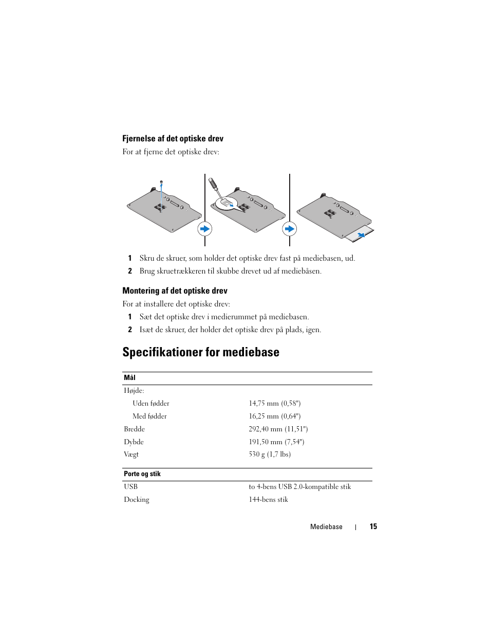 Specifikationer for mediebase | Dell Latitude XT3 (Mid 2011) User Manual | Page 17 / 108