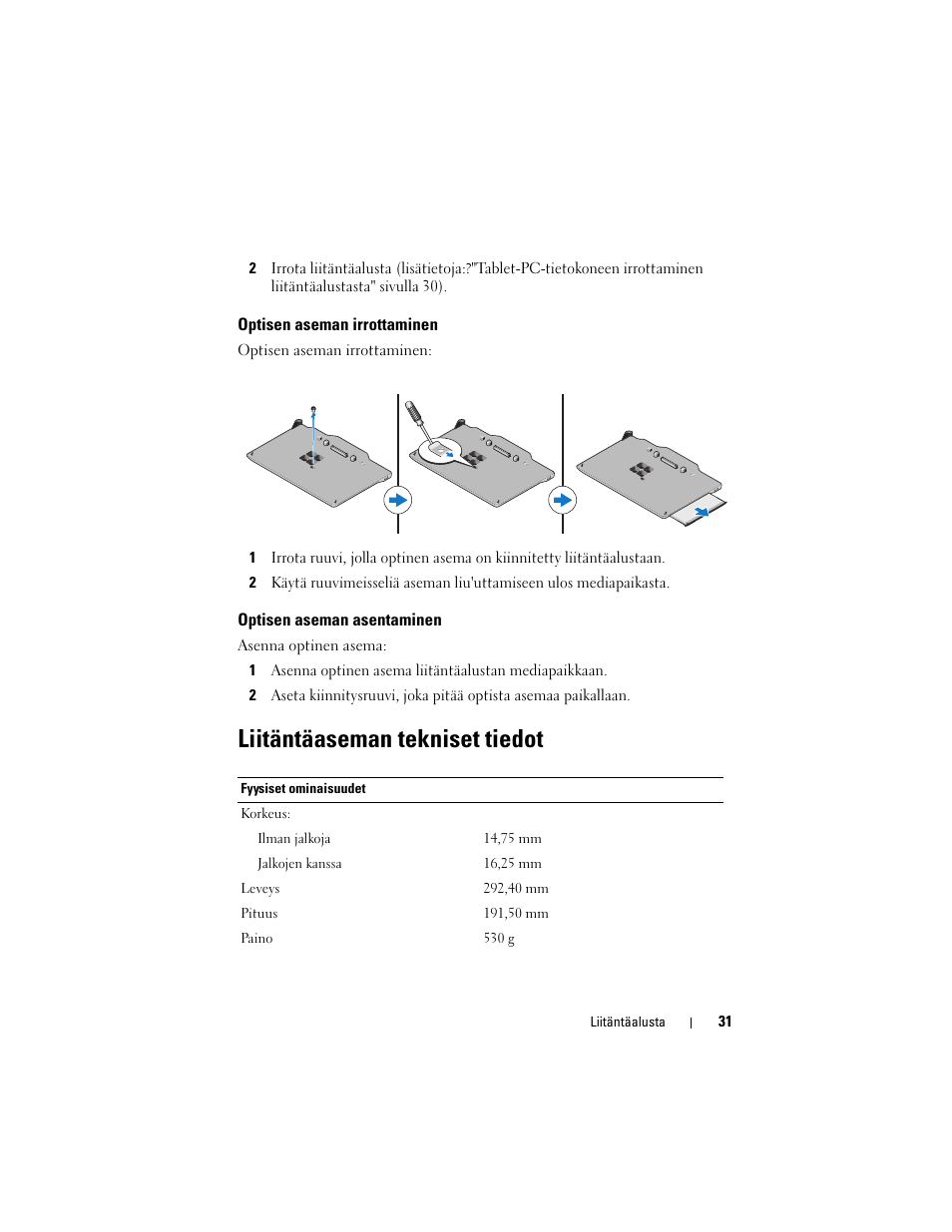 Liitäntäaseman tekniset tiedot | Dell Latitude XT3 (Mid 2011) User Manual | Page 33 / 108