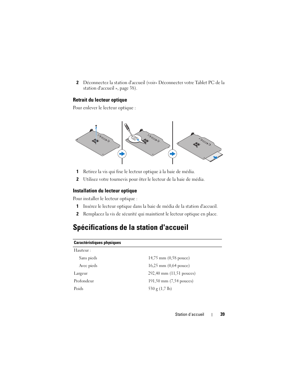 Spécifications de la station d'accueil | Dell Latitude XT3 (Mid 2011) User Manual | Page 41 / 108