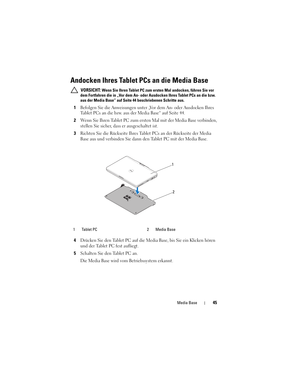 Andocken ihres tablet pcs an die media base | Dell Latitude XT3 (Mid 2011) User Manual | Page 47 / 108