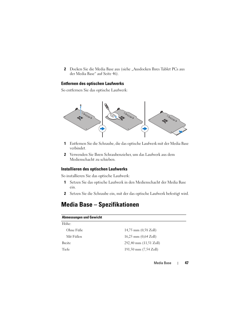 Media base – spezifikationen | Dell Latitude XT3 (Mid 2011) User Manual | Page 49 / 108