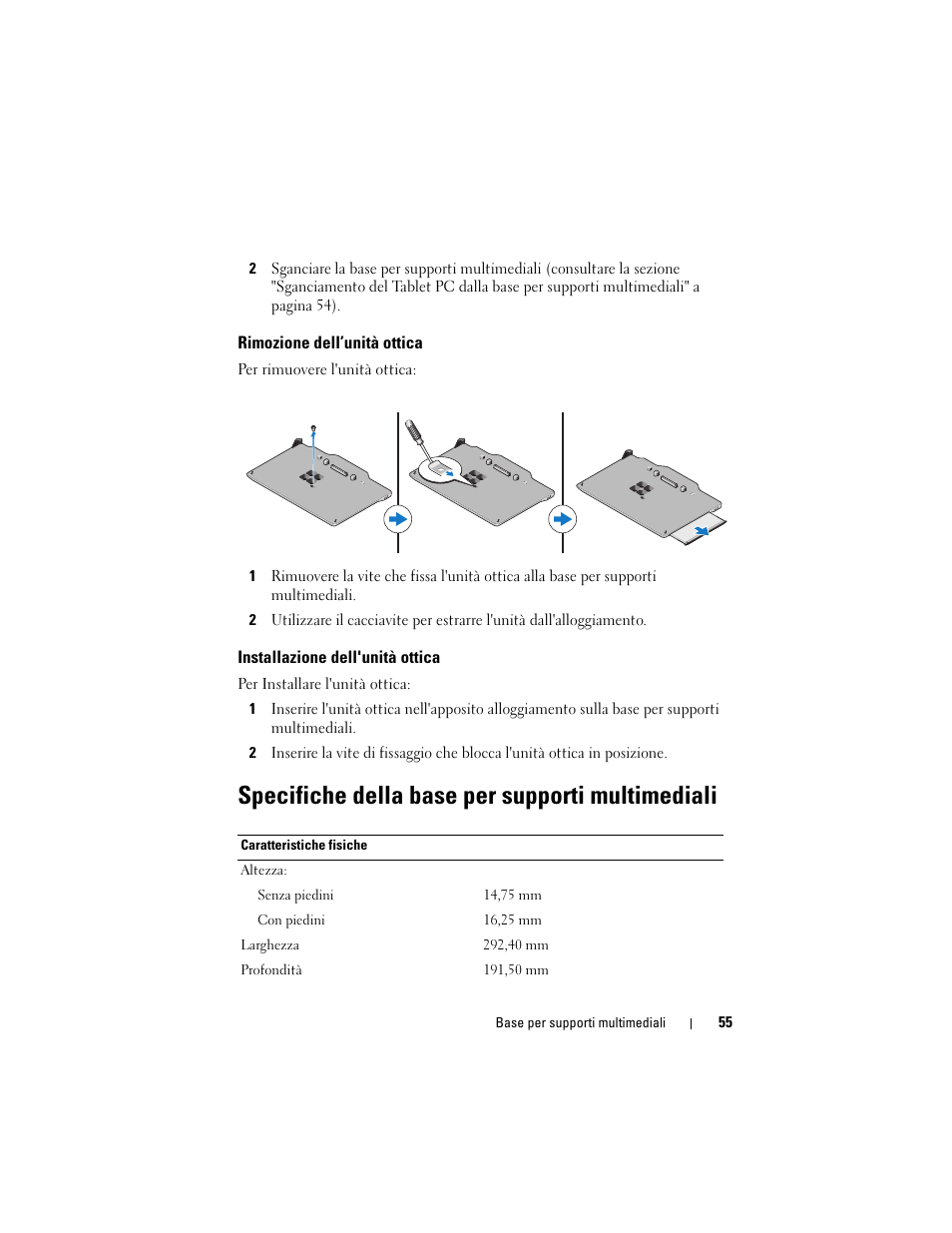 Specifiche della base per supporti multimediali | Dell Latitude XT3 (Mid 2011) User Manual | Page 57 / 108