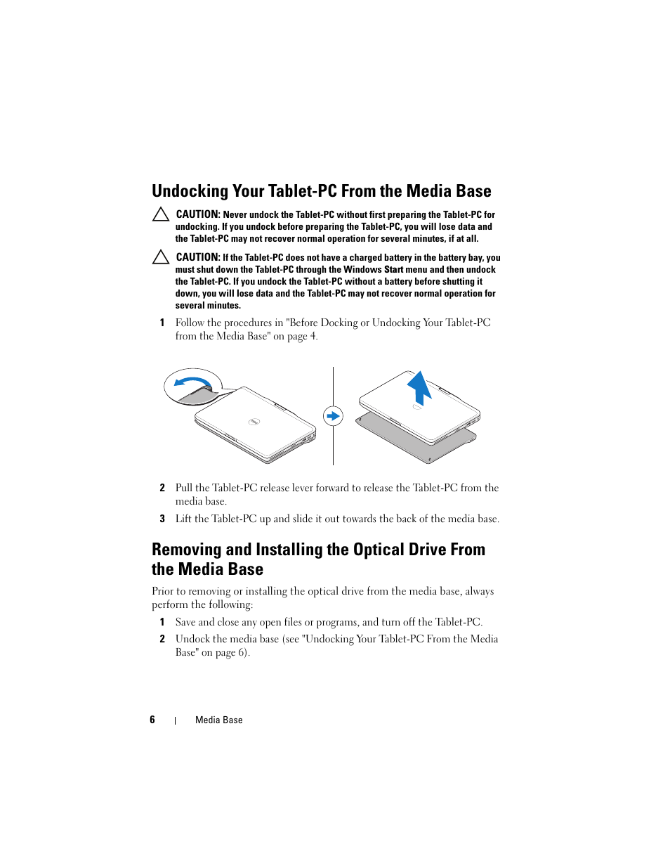 Undocking your tablet-pc from the media base | Dell Latitude XT3 (Mid 2011) User Manual | Page 8 / 108