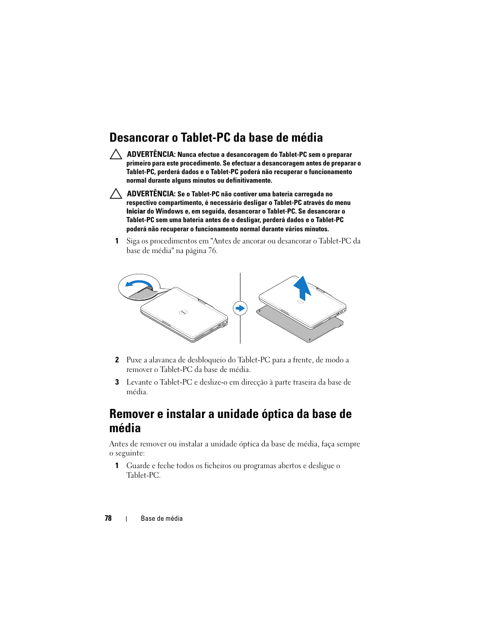 Desancorar o tablet-pc da base de média | Dell Latitude XT3 (Mid 2011) User Manual | Page 80 / 108