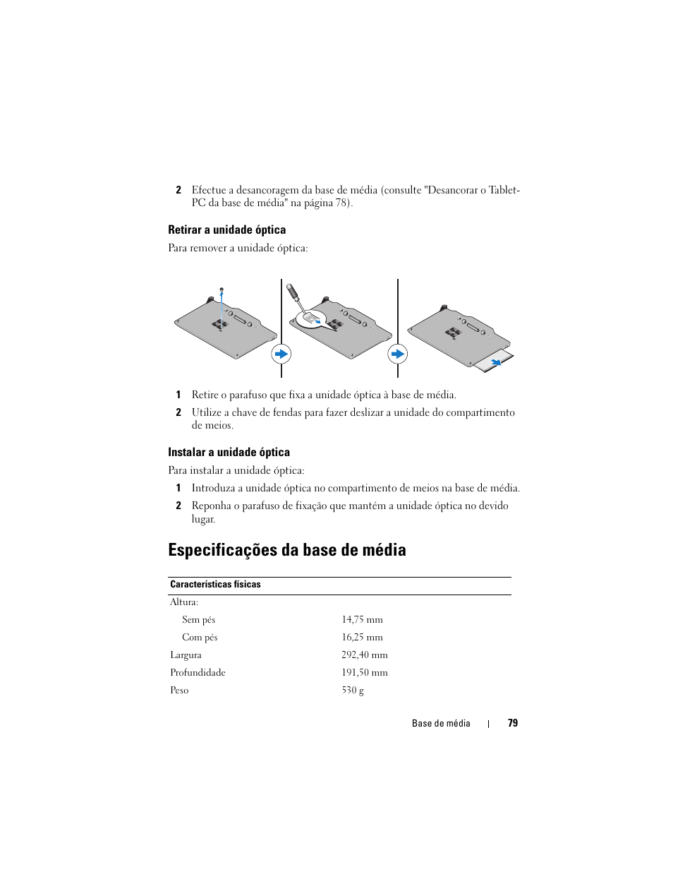 Especificações da base de média | Dell Latitude XT3 (Mid 2011) User Manual | Page 81 / 108