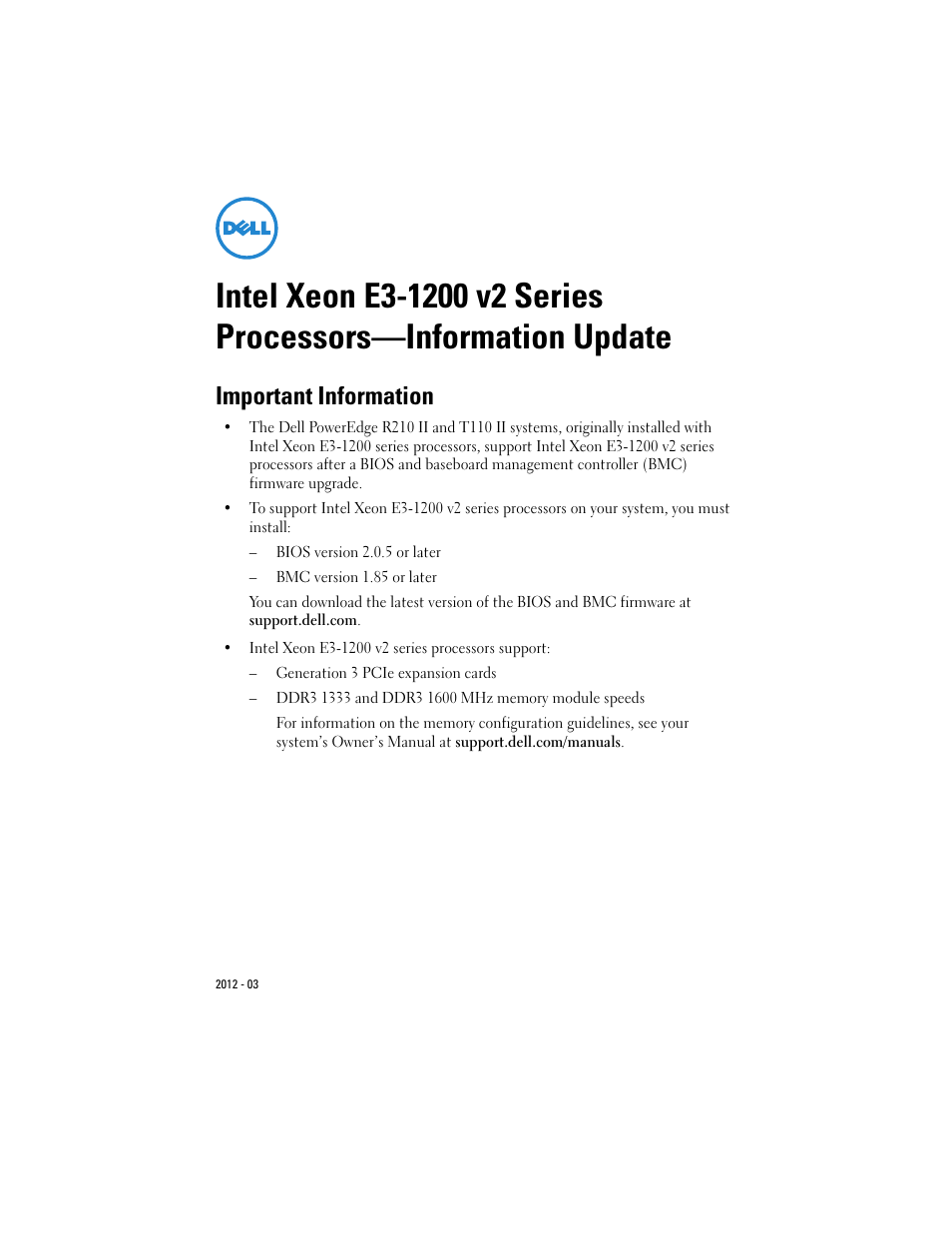 Dell PowerEdge T110 II User Manual | 16 pages