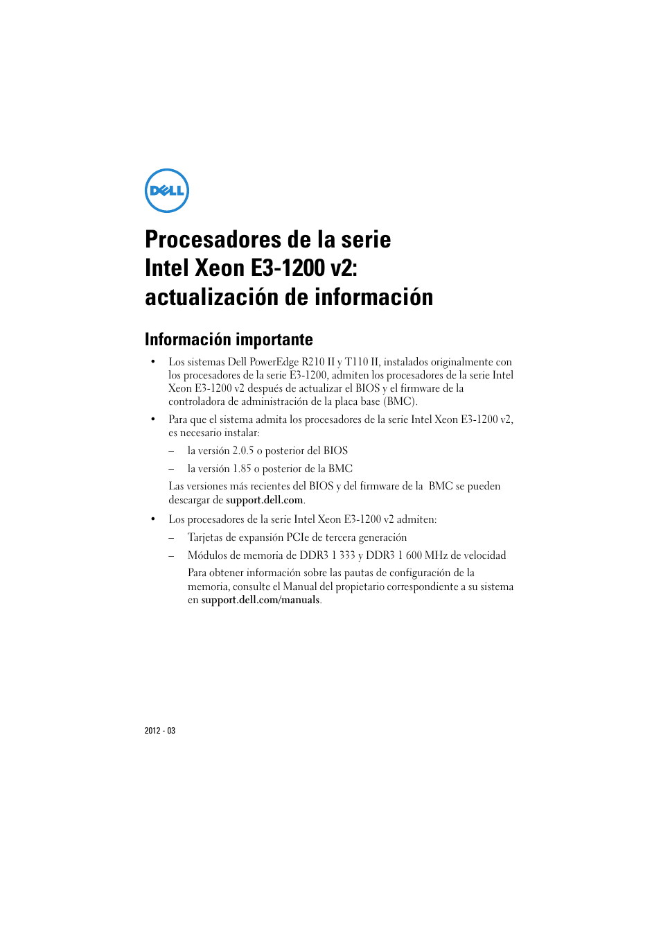 Información importante | Dell PowerEdge T110 II User Manual | Page 13 / 16