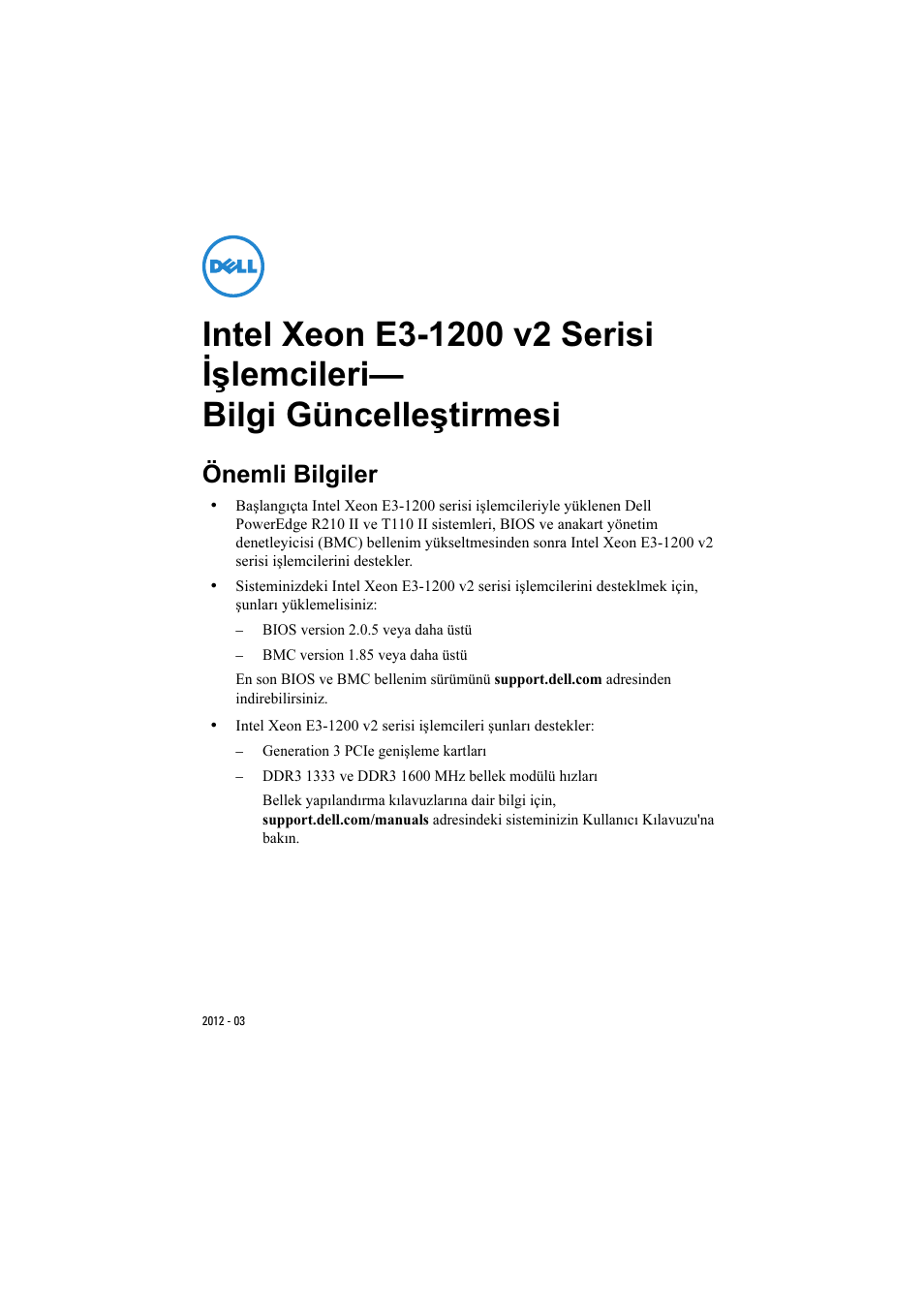 Önemli bilgiler | Dell PowerEdge T110 II User Manual | Page 15 / 16
