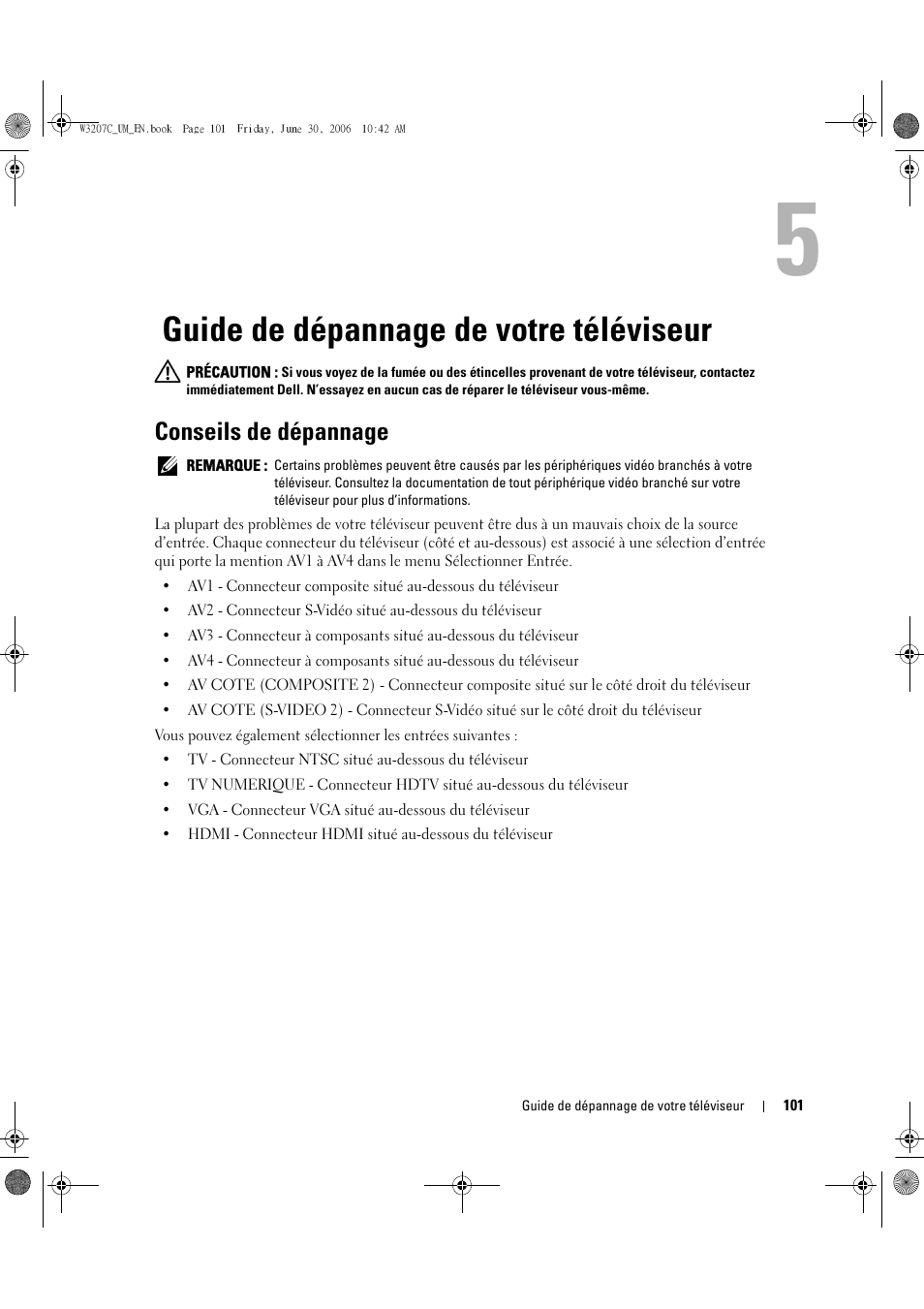 Guide de dépannage de votre téléviseur, Conseils de dépannage | Dell LCD TV W3207C User Manual | Page 101 / 204