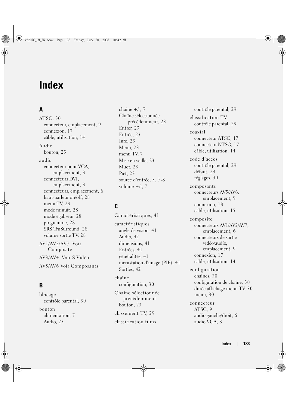 Index | Dell LCD TV W3207C User Manual | Page 133 / 204