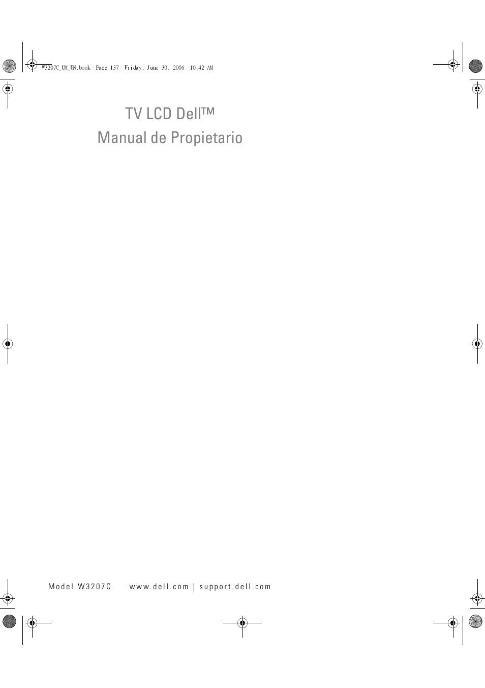 Tv lcd dell. manual de propietario, Tv lcd dell™ manual de propietario | Dell LCD TV W3207C User Manual | Page 137 / 204