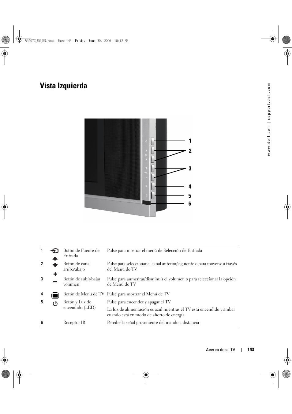 Vista izquierda | Dell LCD TV W3207C User Manual | Page 143 / 204