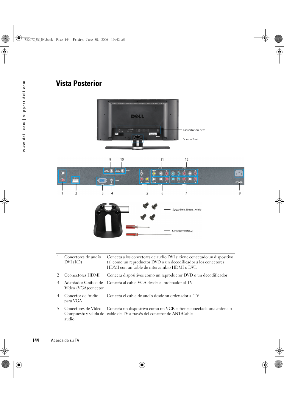 Vista posterior | Dell LCD TV W3207C User Manual | Page 144 / 204