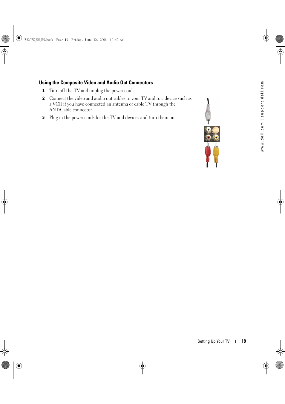 Using the composite video and audio out connectors | Dell LCD TV W3207C User Manual | Page 19 / 204