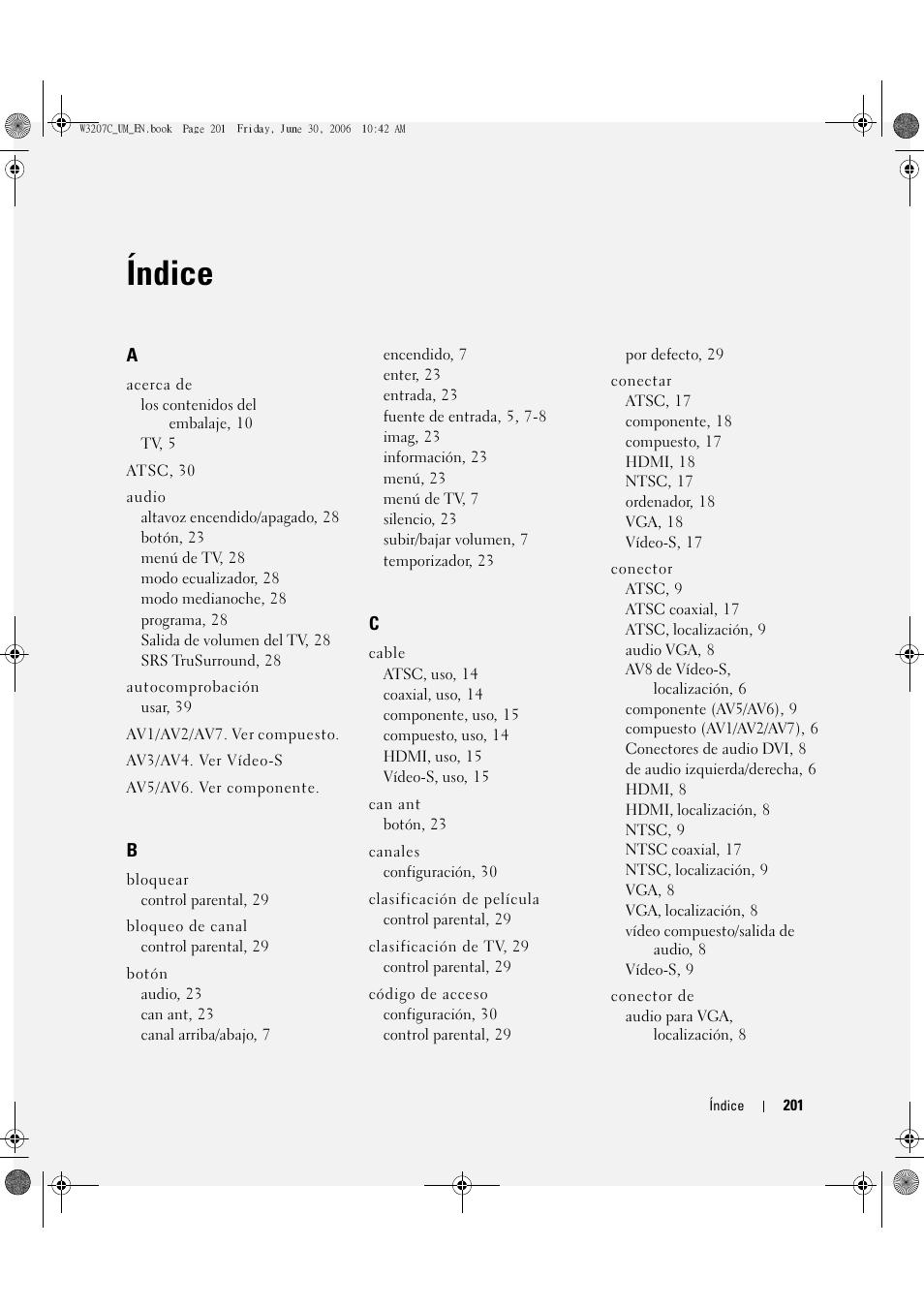 Índice | Dell LCD TV W3207C User Manual | Page 201 / 204