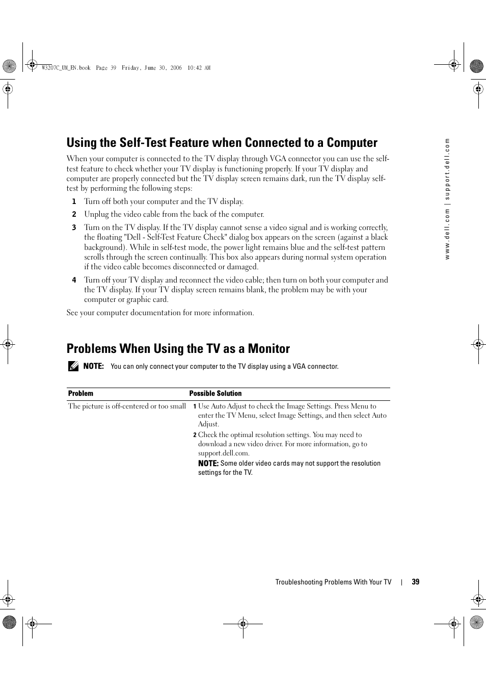 Problems when using the tv as a monitor | Dell LCD TV W3207C User Manual | Page 39 / 204