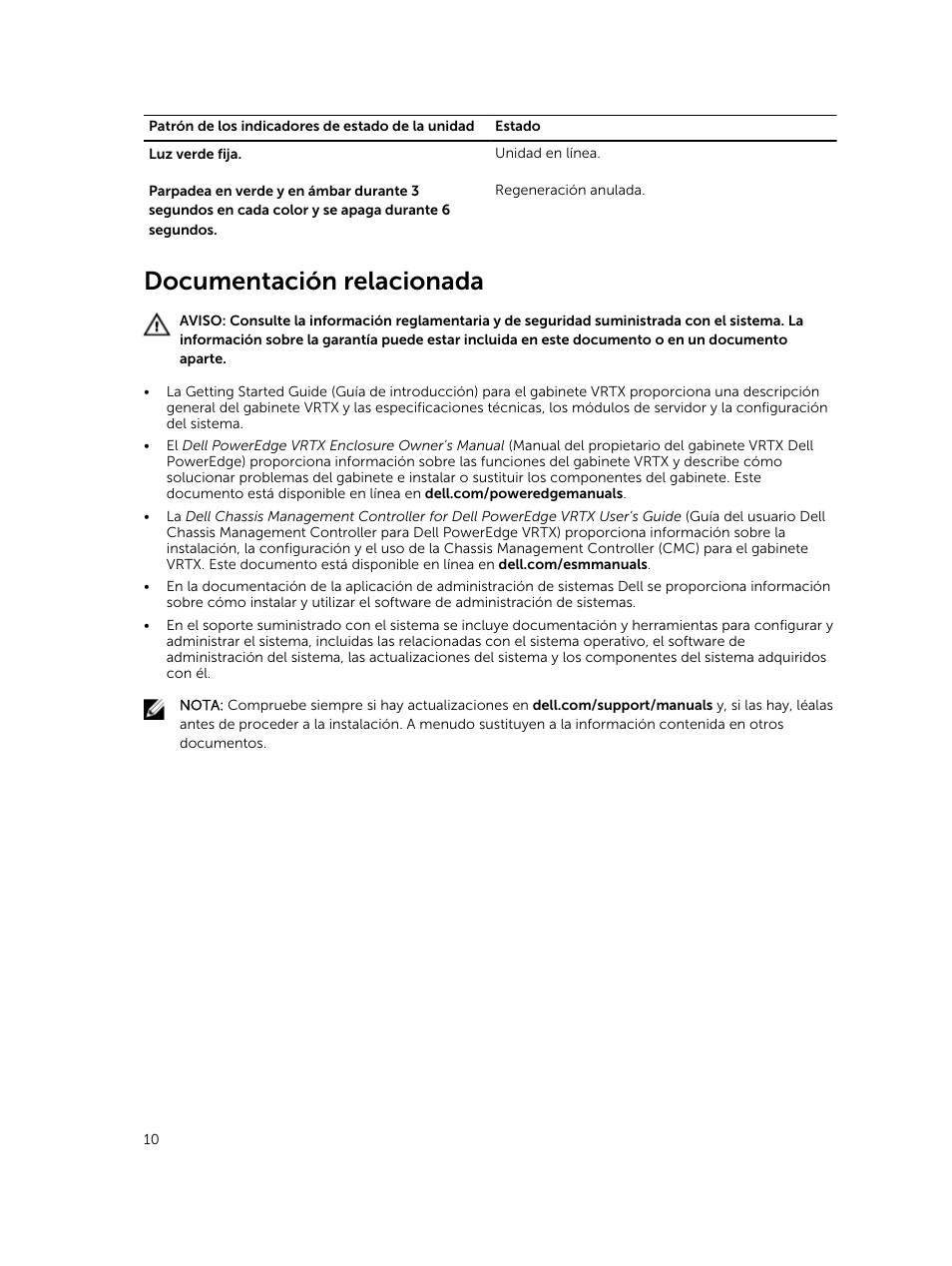 Documentación relacionada | Dell PowerEdge M820 (for PE VRTX) User Manual | Page 10 / 183