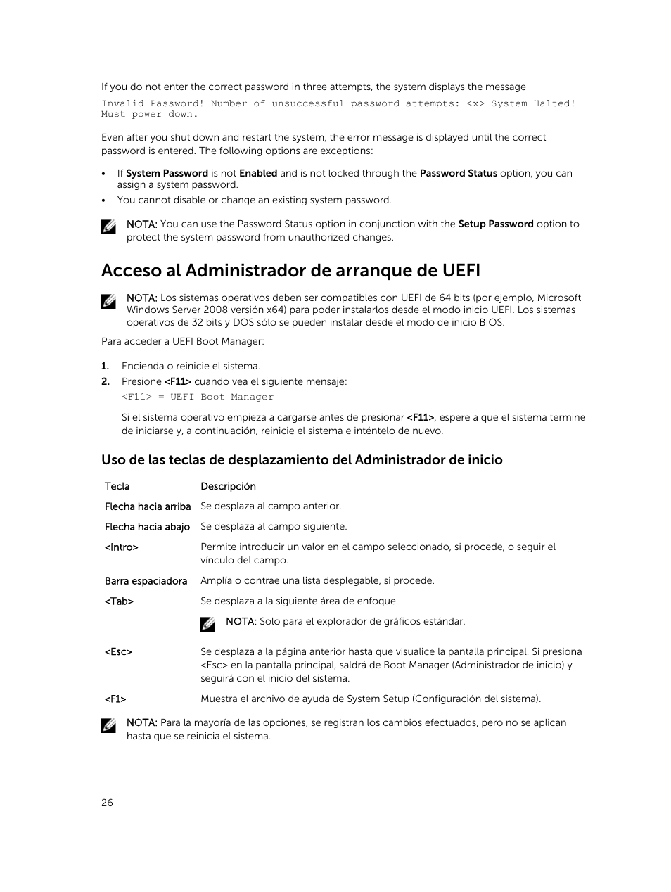 Acceso al administrador de arranque de uefi | Dell PowerEdge M820 (for PE VRTX) User Manual | Page 26 / 183