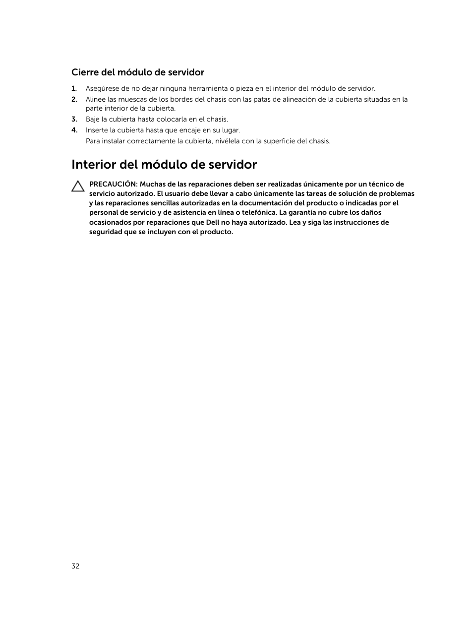 Cierre del módulo de servidor, Interior del módulo de servidor | Dell PowerEdge M820 (for PE VRTX) User Manual | Page 32 / 183