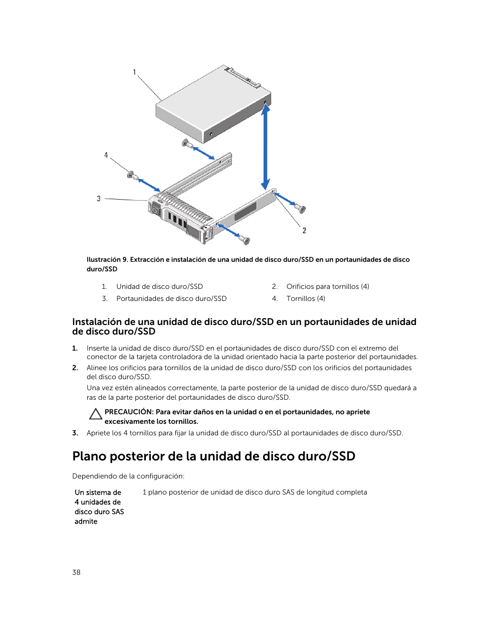 Plano posterior de la unidad de disco duro/ssd | Dell PowerEdge M820 (for PE VRTX) User Manual | Page 38 / 183