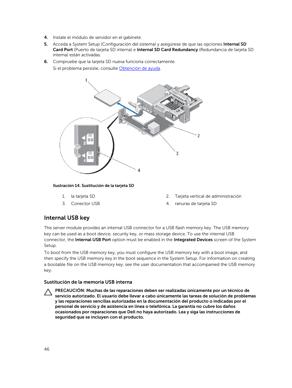 Internal usb key | Dell PowerEdge M820 (for PE VRTX) User Manual | Page 46 / 183