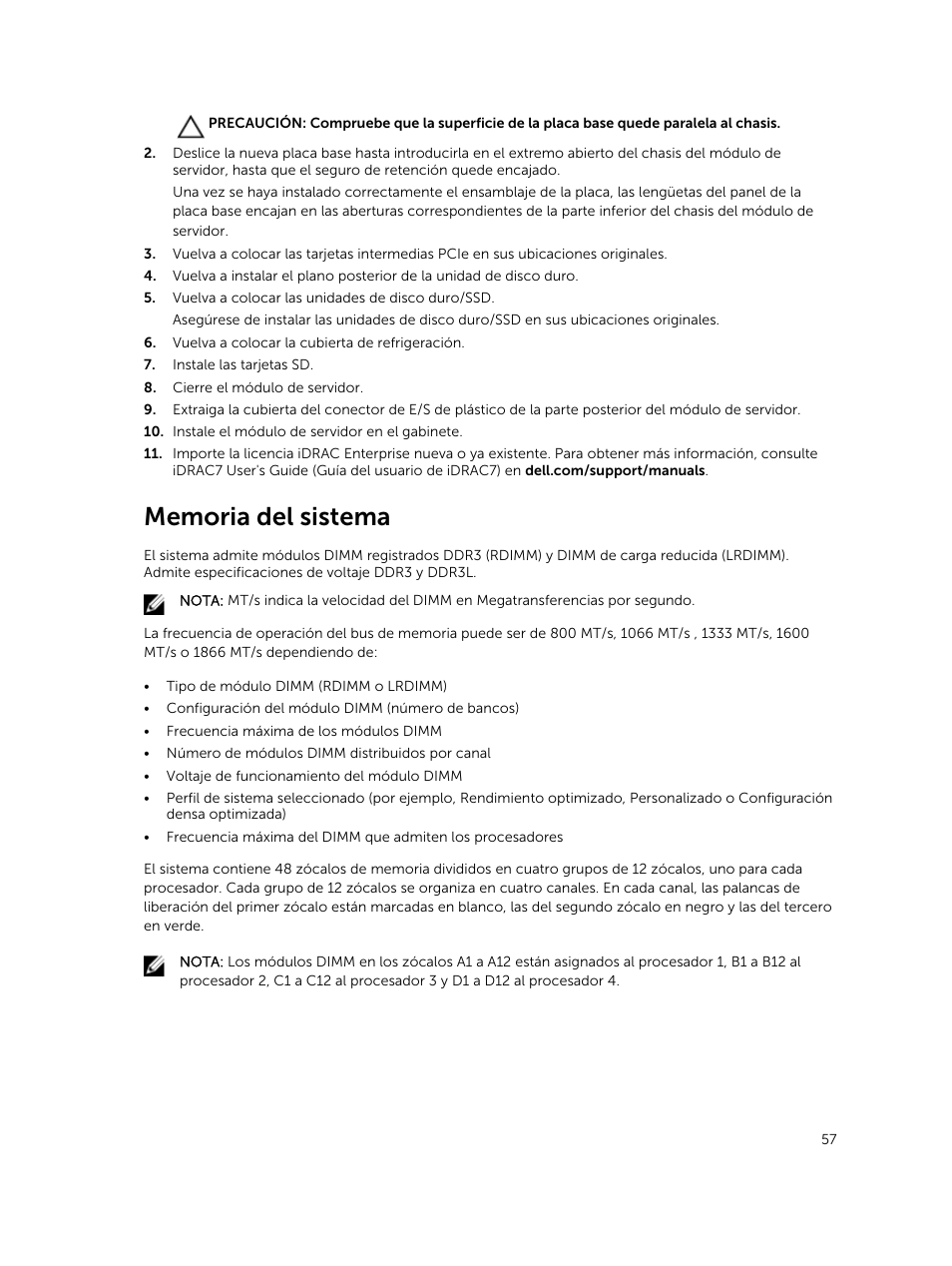 Memoria del sistema | Dell PowerEdge M820 (for PE VRTX) User Manual | Page 57 / 183