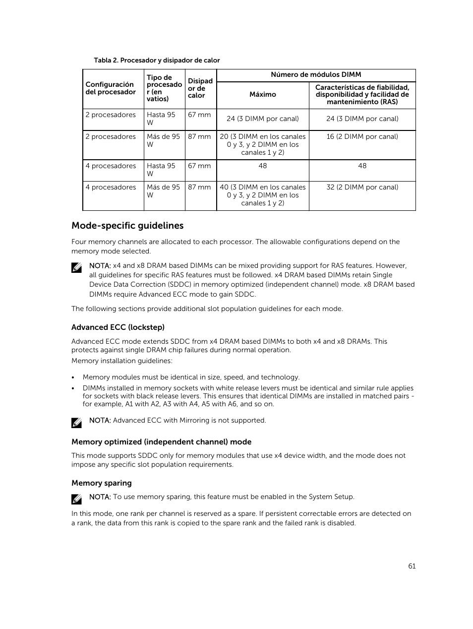 Mode-specific guidelines | Dell PowerEdge M820 (for PE VRTX) User Manual | Page 61 / 183